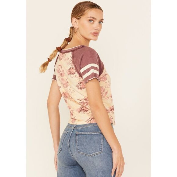 Free People Wish You Were Here Floral Print Short Sleeve Tee size medium nwt‎ - Picture 5 of 7